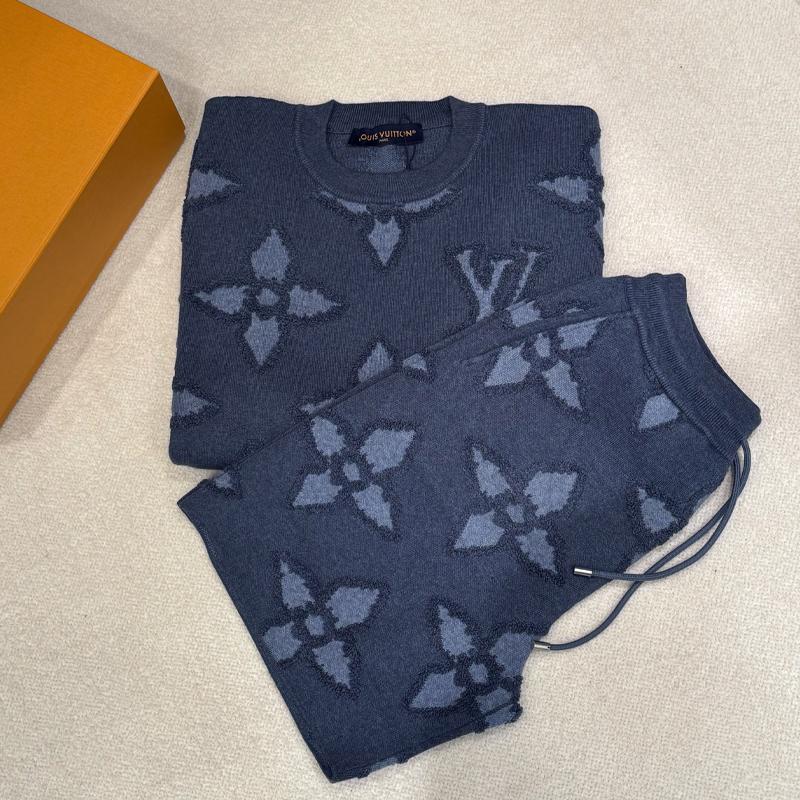 Louis Vuitton Indigo Blue Textured Jacquard Cotton Crewneck Sweater