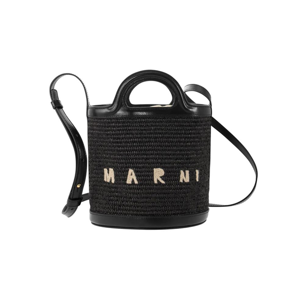 Marni Tropicalia Bucket Crossbody Bag Black Leather