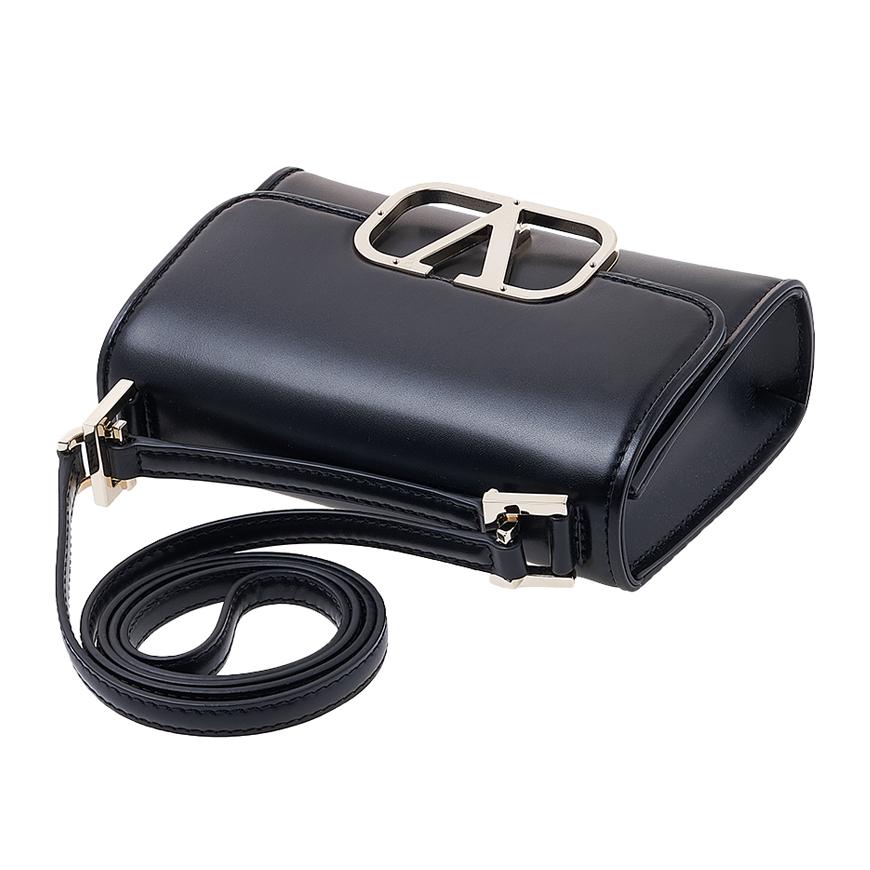 VALENTINO Garavani Signature V Logo Leather Shoulder Bag Black