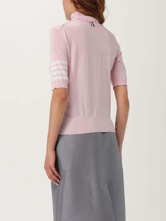 THOM BROWNE Fine Merino 4-Bar Relaxed Short Sleeve Turtleneck Knit Pink