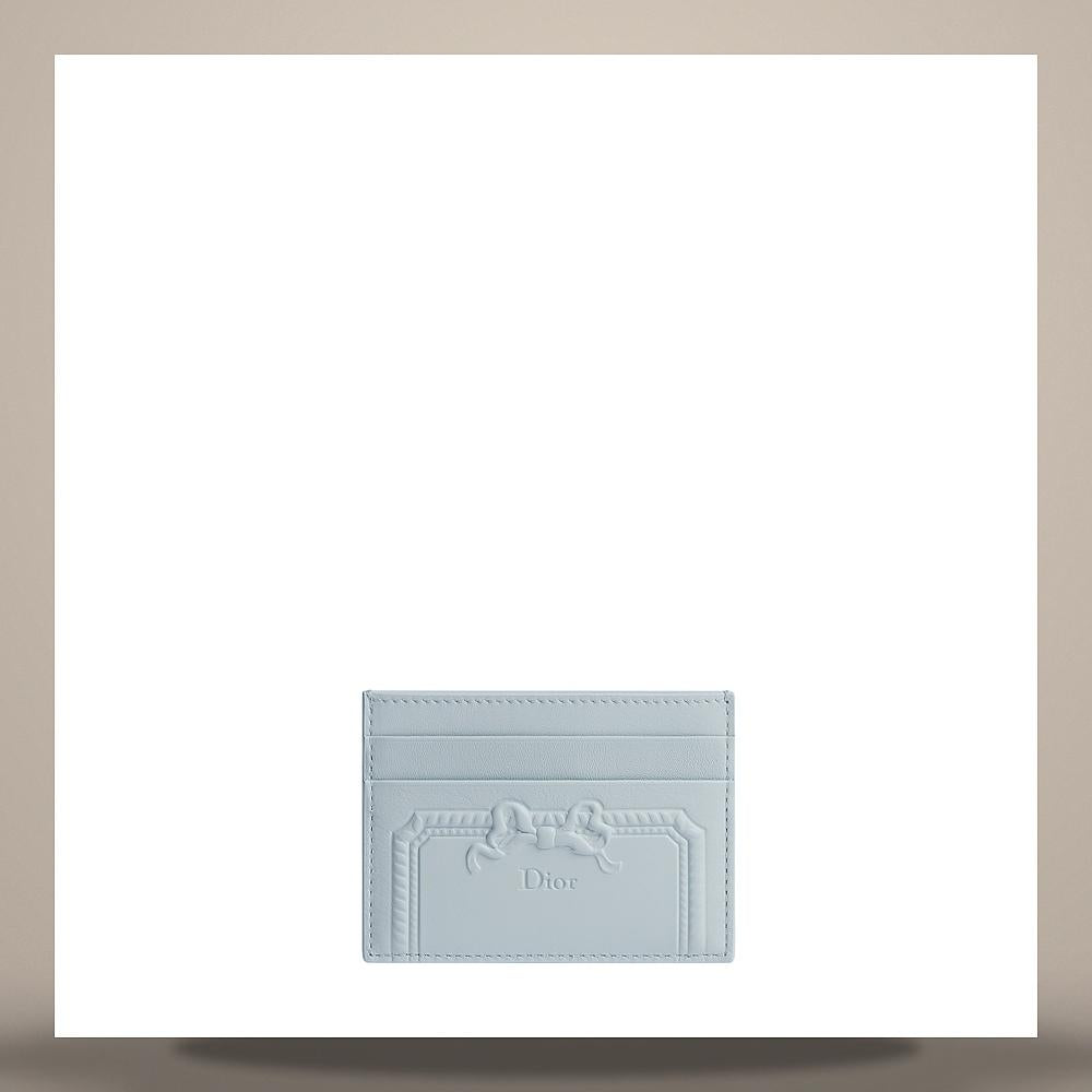 DIOR Ice Blue Dior Lily Debossed Calfskin Card Holder Wallet