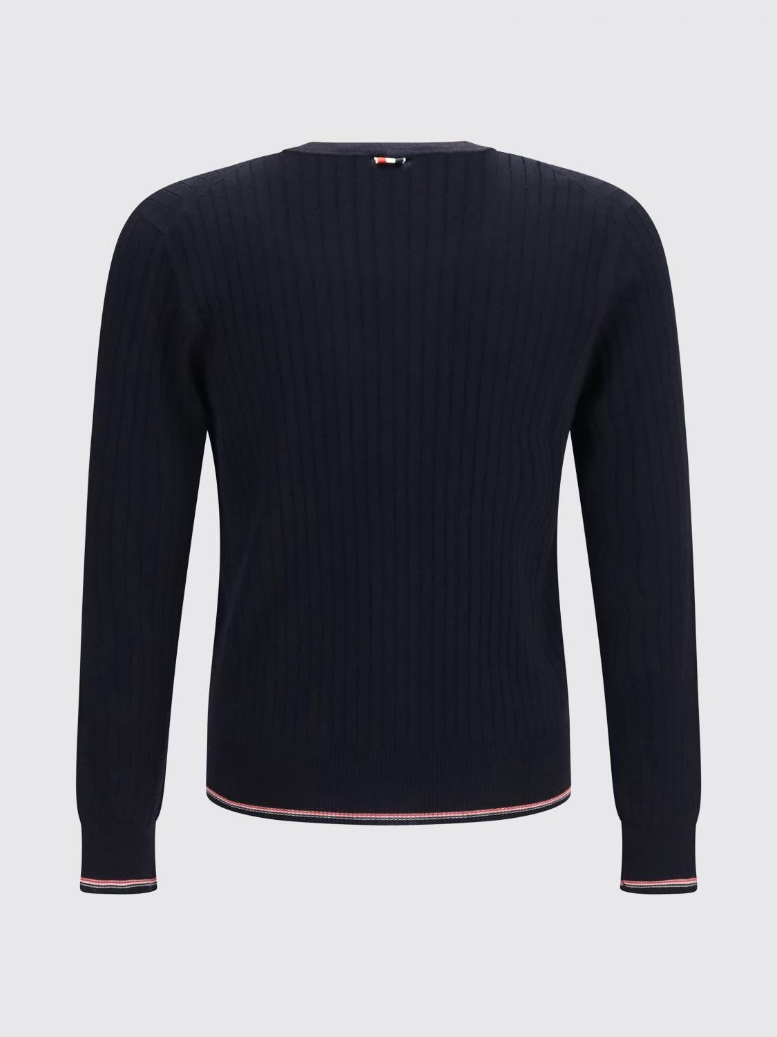 THOM BROWNE Navy Wool Cardigan for Men