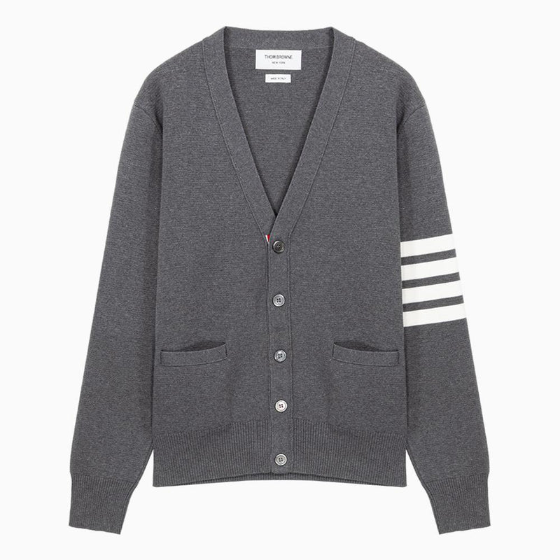 THOM BROWNE Grey Milano Stitch Cotton Armband Stripe Cardigan Unisex