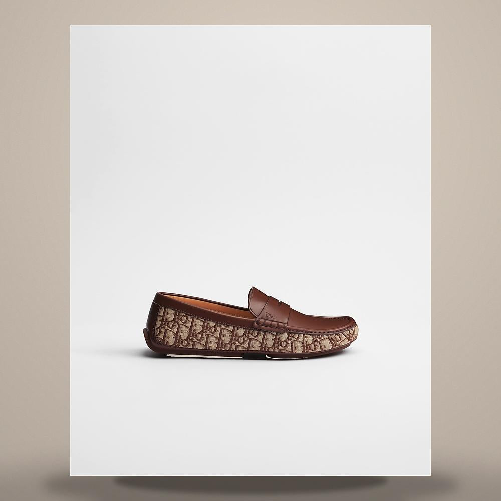 DIOR Brown Smooth Calfskin Loafers with Brown Dior Oblique Jacquar 3LO209ADMH136