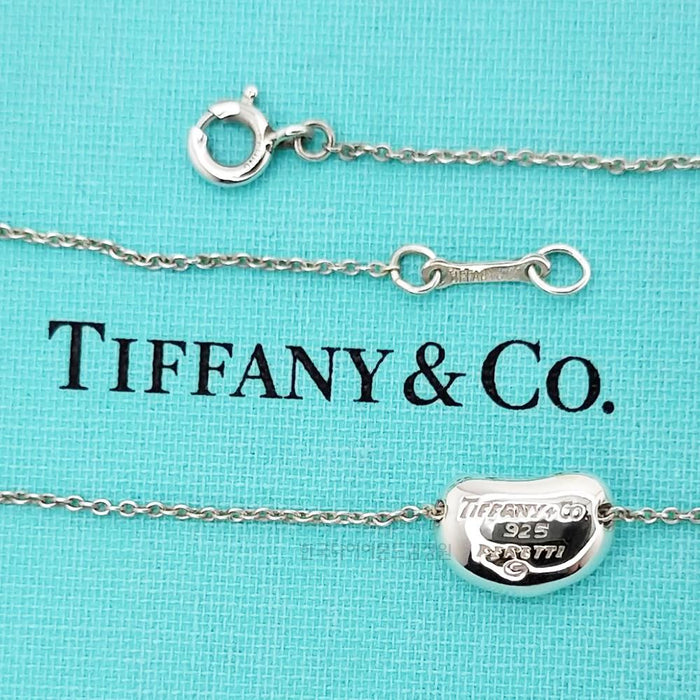 Tiffany & Co 925 Small Bean Design Pendant Silver Necklace
