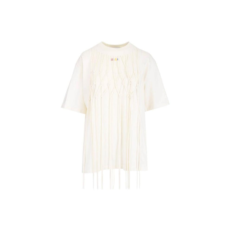 MSGM Ivory Macramé Tassel Logo T-Shirt Women’s