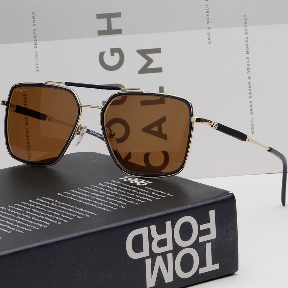 Ferragamo Titanium Double Bridge Oversized Aviator Sunglasses SF298S 743