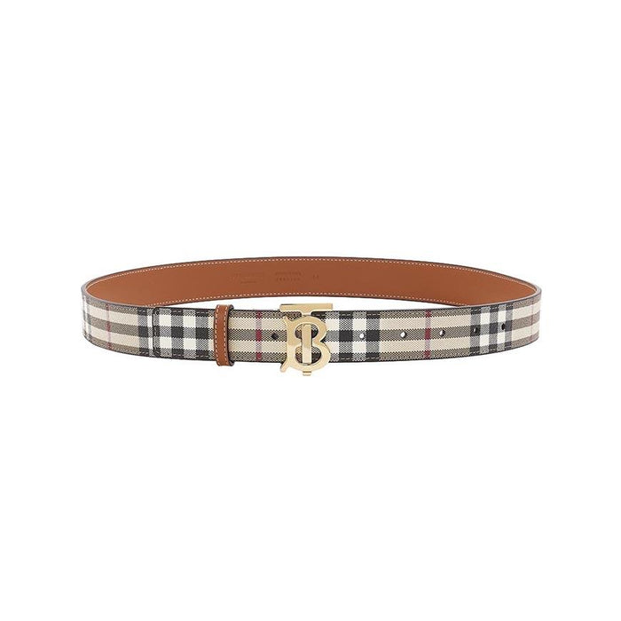 BURBERRY Women’s Check TB Logo Leather Belt