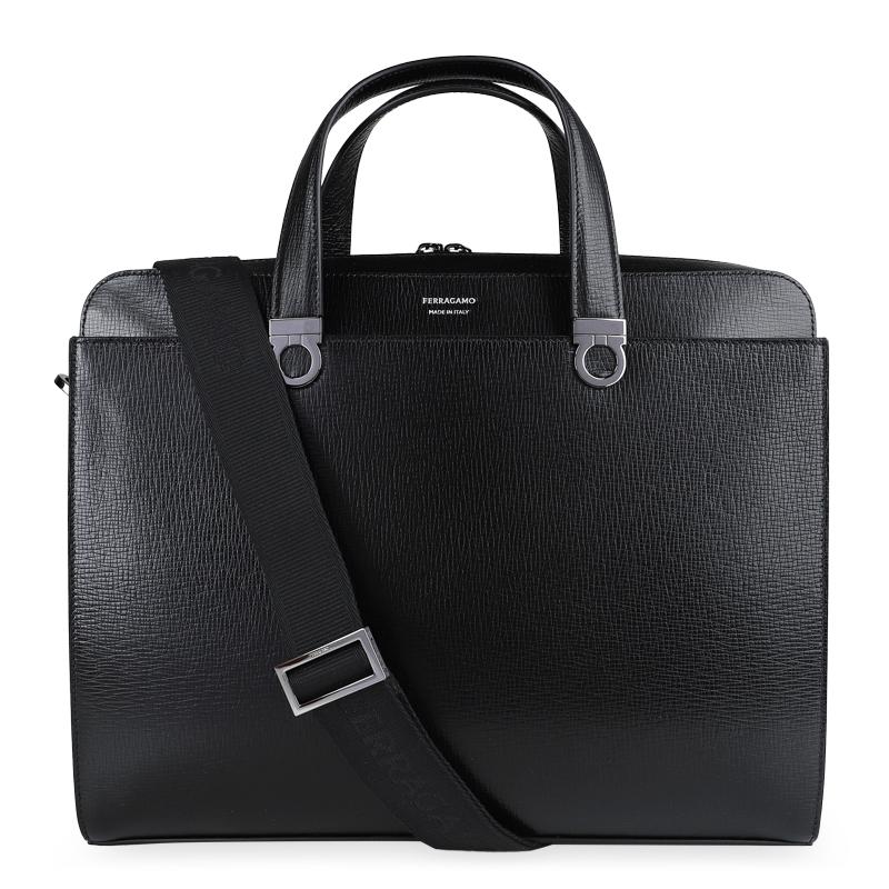 Ferragamo Mens Gancini Briefcase Bag Black Tote 241806 0786555