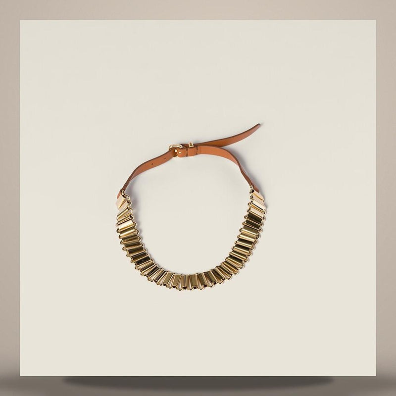 Miu Miu Metal and Leather Necklace 5IC243 2IEQ F0C1U