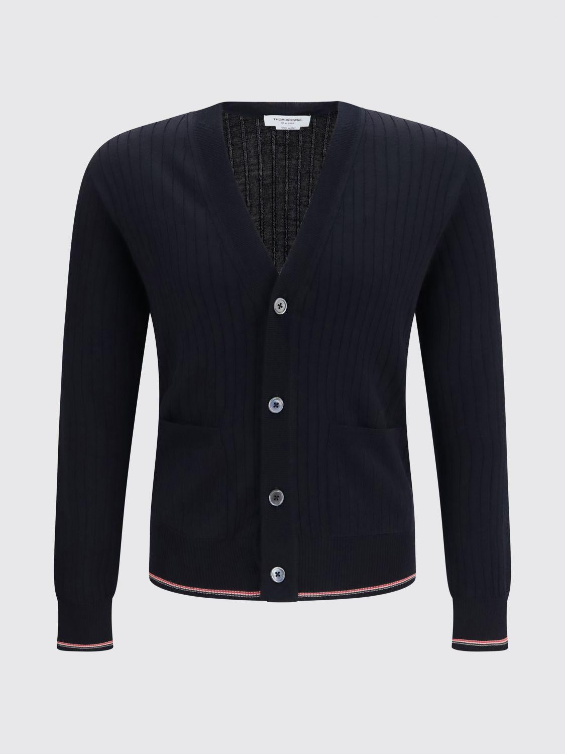 THOM BROWNE Navy Wool Cardigan for Men