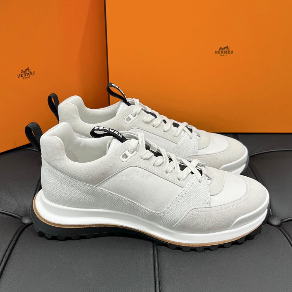 HERMES Men’s Sneaker White Leather Suede Low-Top