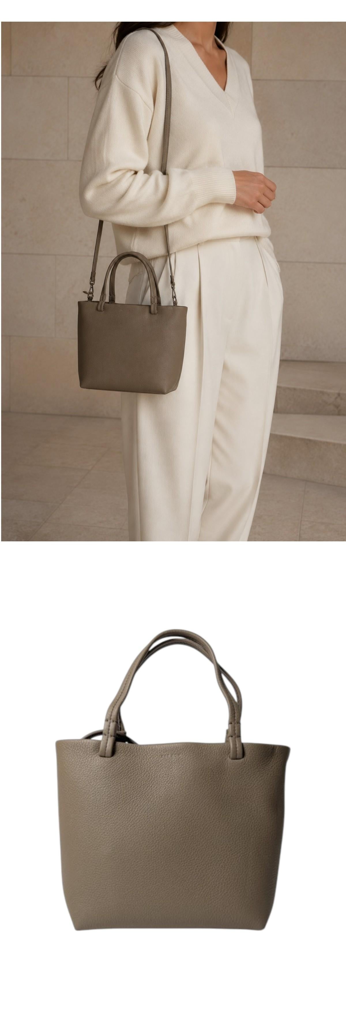 The Row Small Park Tote Bag Leather Shoulder Bag Smoke Taupe