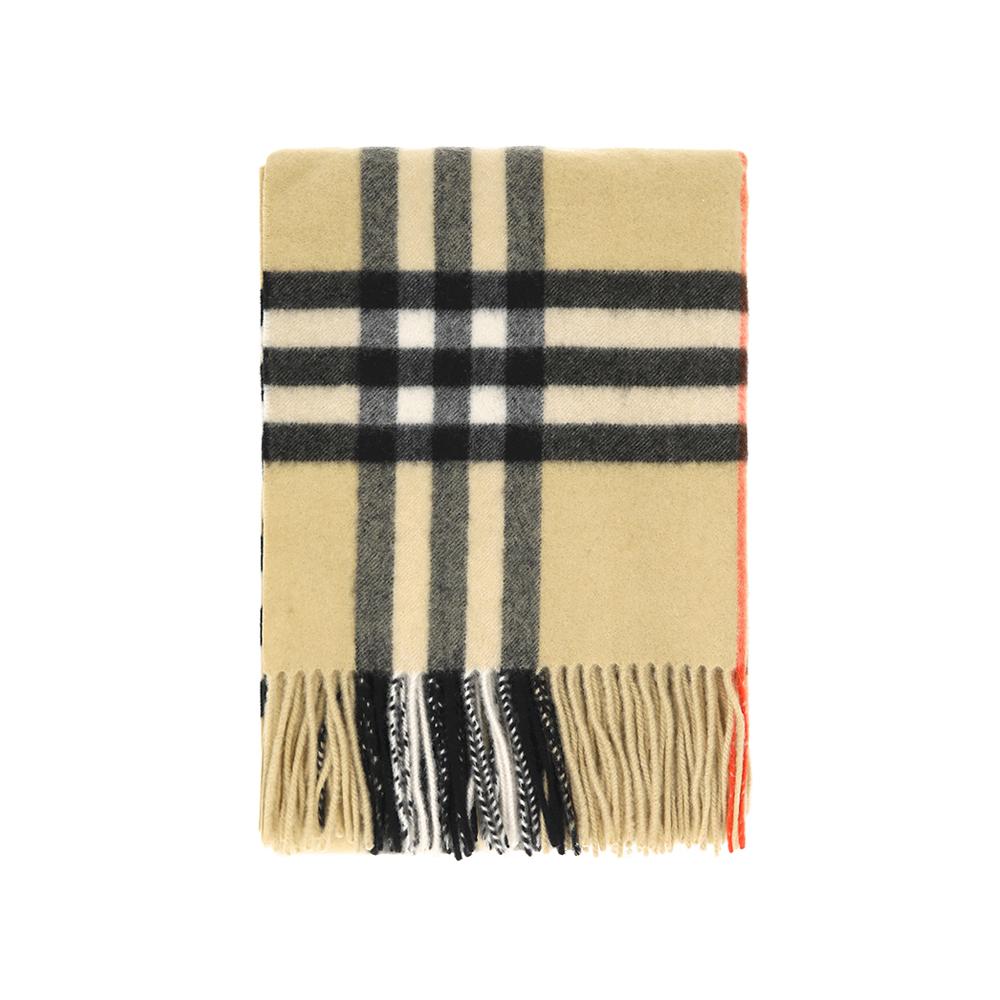 BURBERRY Wide Check Cashmere Fringe Scarf