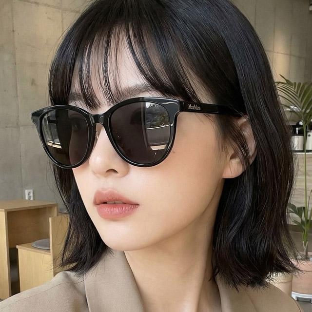 Max Mara Black Round Acetate Sunglasses Asian Fit Unisex MM0107K 01A