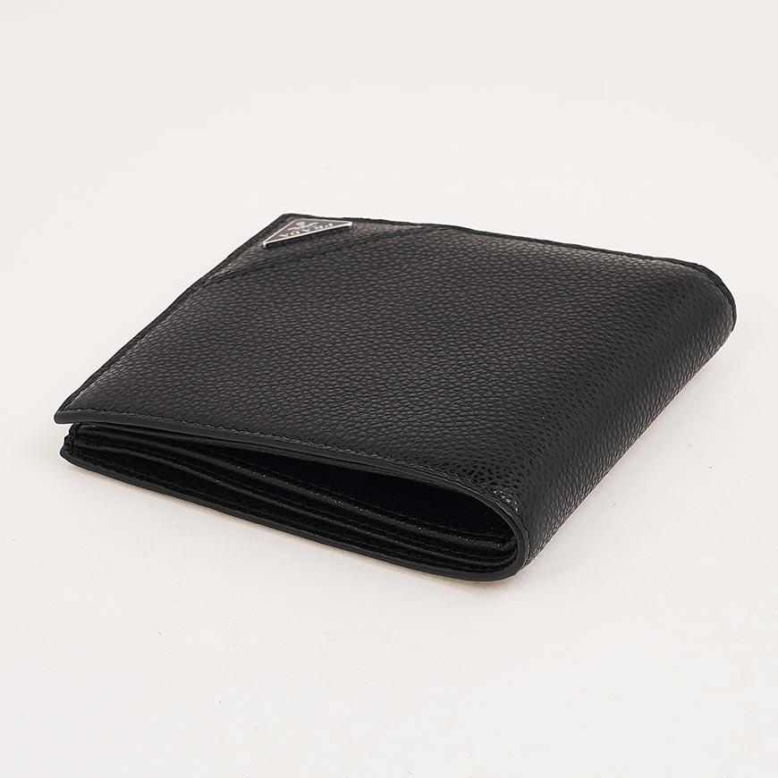 PRADA Vitello Leather Triangular Logo Men’s Bifold Wallet