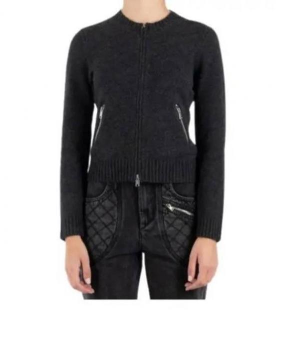 Isabel Marant Lynda Zip-Up Knit Sweater Ivory Round Neck