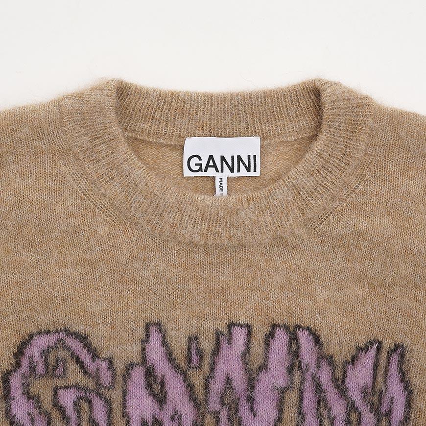 GANNI Women’s Teddy Brushed Knit Sweater Ivory Round Neck