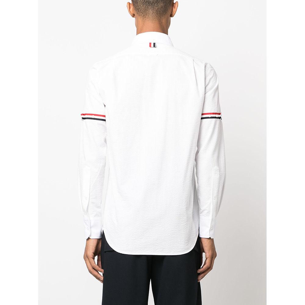 THOM BROWNE White Seersucker Long-Sleeve Armband Shirt