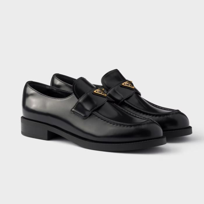 PRADA Brushed Leather Loafers Black Women’s Shoes