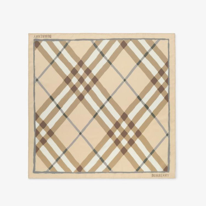 BURBERRY Watercolor Check Silk Scarf Sesame Beige