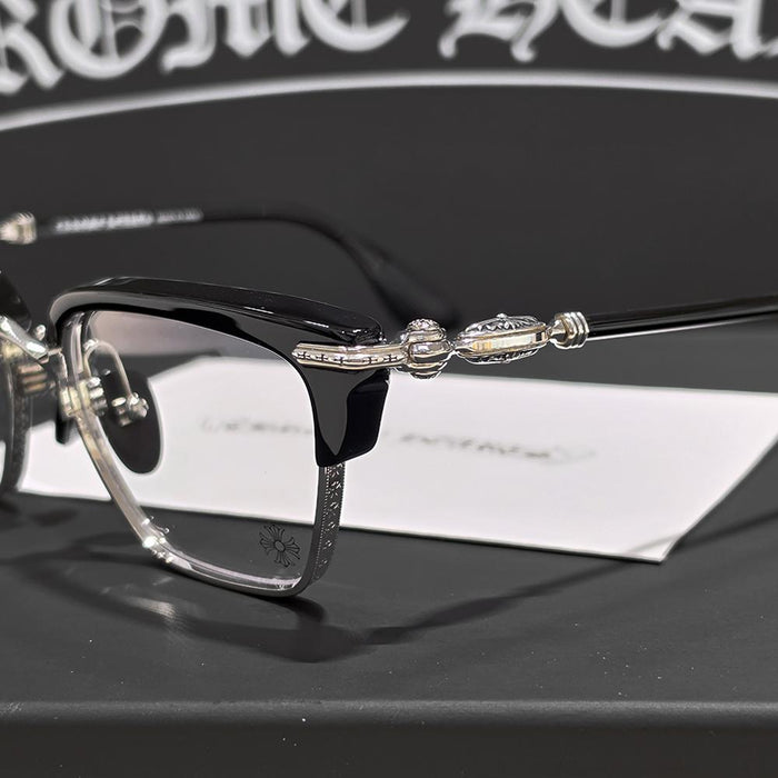 Chrome Hearts Black Silver Half-Rim Unisex Eyeglasses