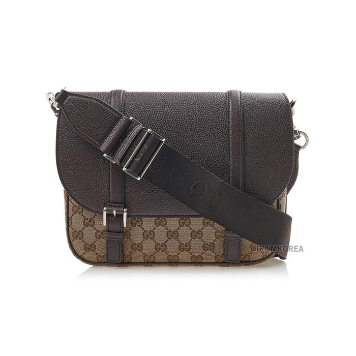 GUCCI Men’s GG Crossbody Bag Brown Canvas Leather Trim