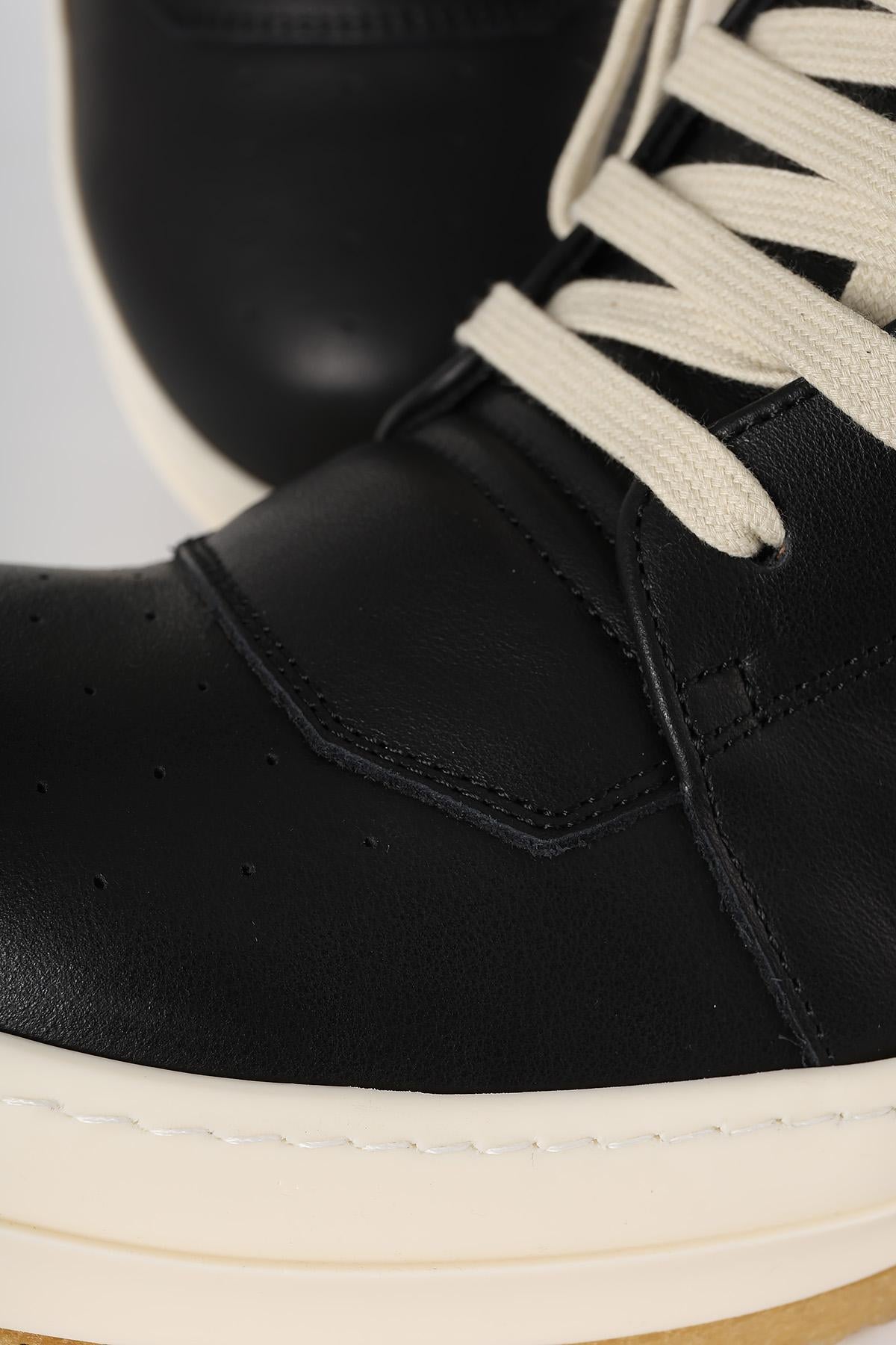 Rick Owens Black Milk Leather Geobasket High-Top Sneakers
