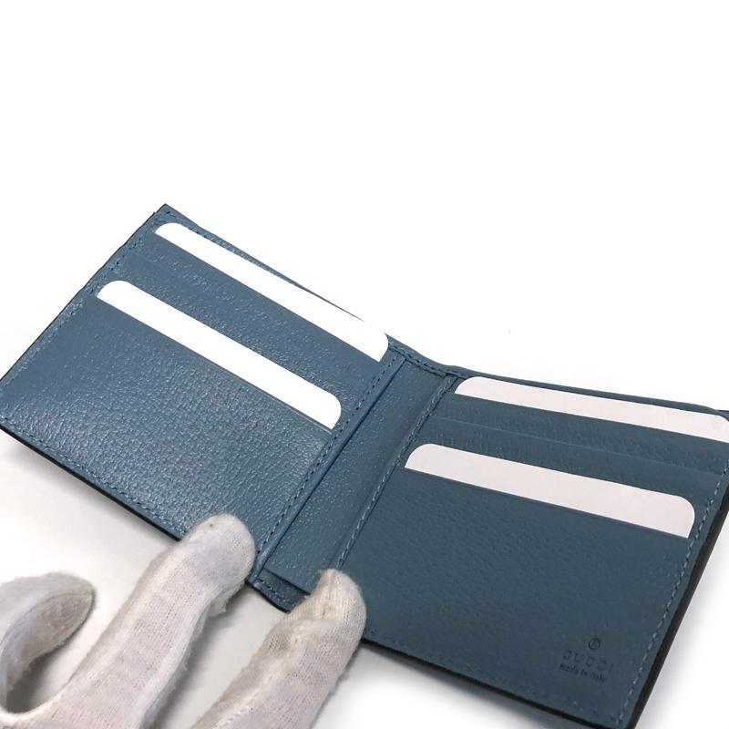 GUCCI GG Marmont Dollar Calf Leather Bi-Fold Wallet Sweet Blue