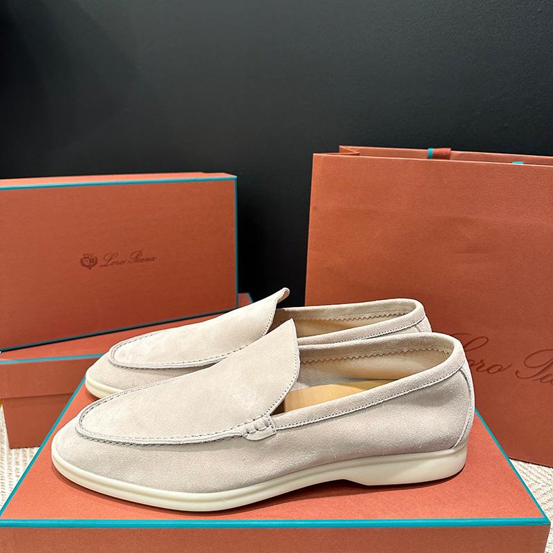 Loro Piana Men’s Suede Classic Moccasin Loafers Beige