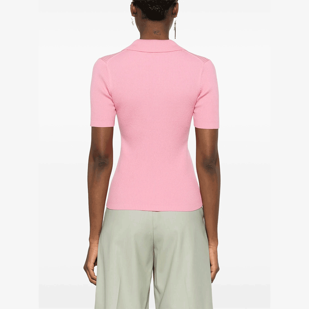 Maison Kitsune Baby Fox Rib Knit Short Sleeve Polo for Women OW00201 KT1091