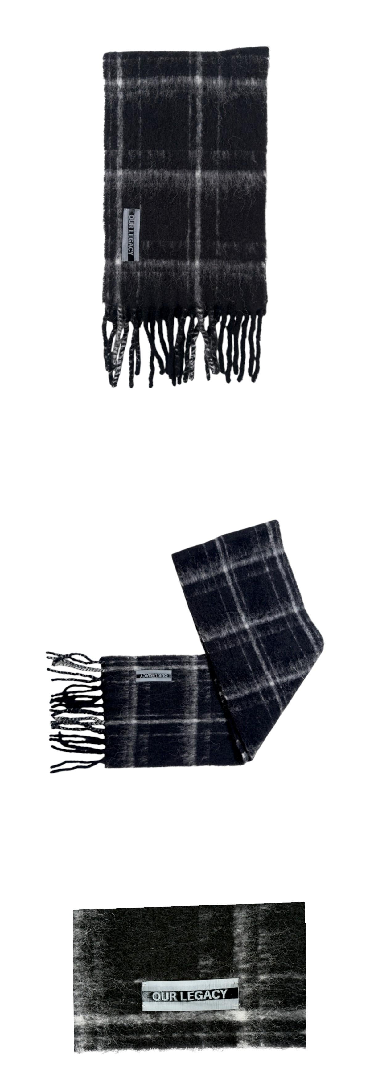 OUR LEGACY Black Fuzzy Alpaca Check Scarf