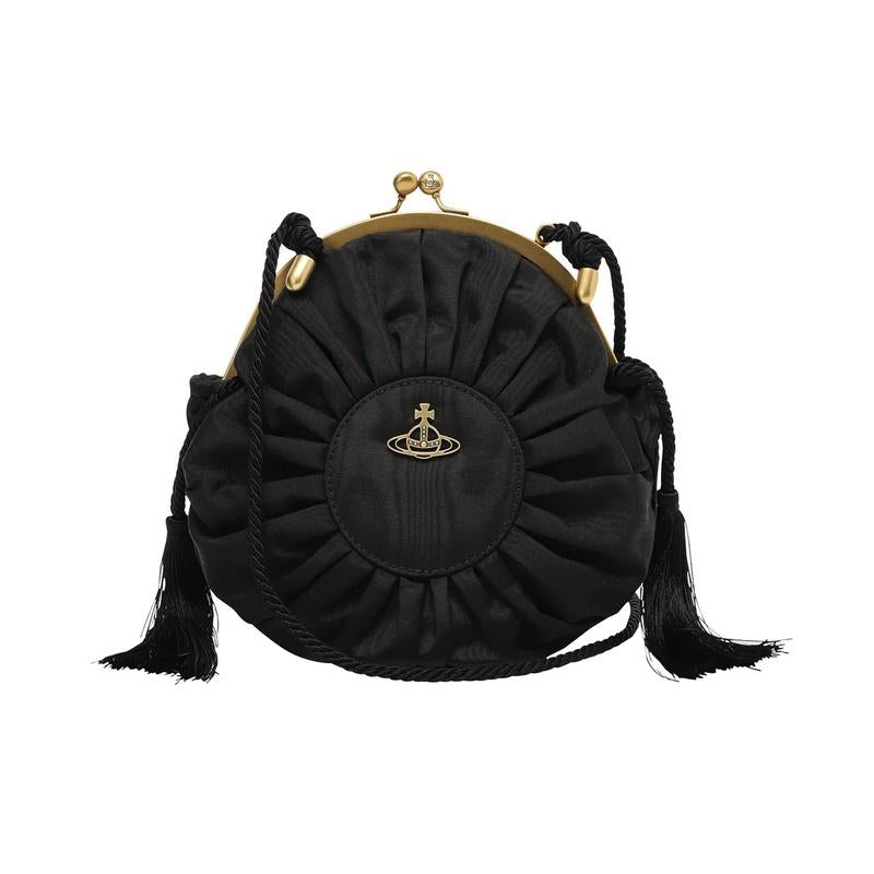 Vivienne Westwood Louisa Circle Frame Leather Shoulder Bag Black