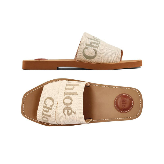 Chloe Woody Logo Strap Sandals Beige