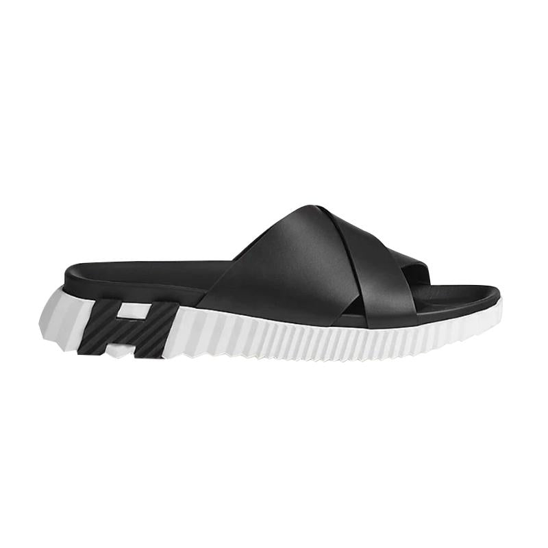 HERMES Men's Infrap Sandals Calfskin Black