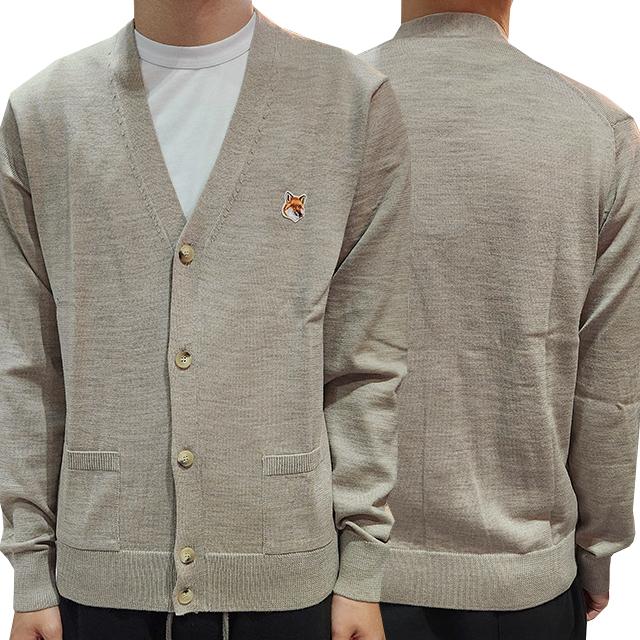 Maison Kitsune Men's Fox Head Patch Classic Melange Cardigan GU00542KT1036 H250