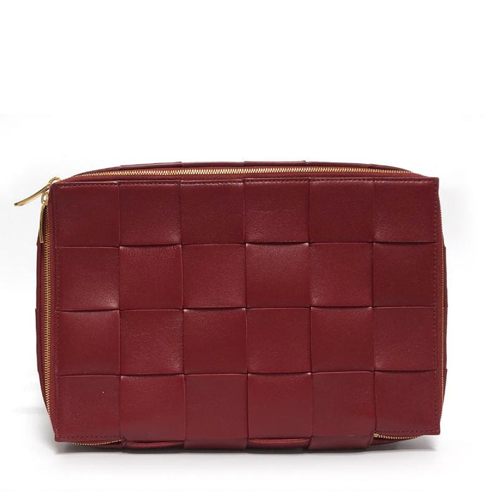 Bottega Veneta Dark Red Leather Travel Case Clutch