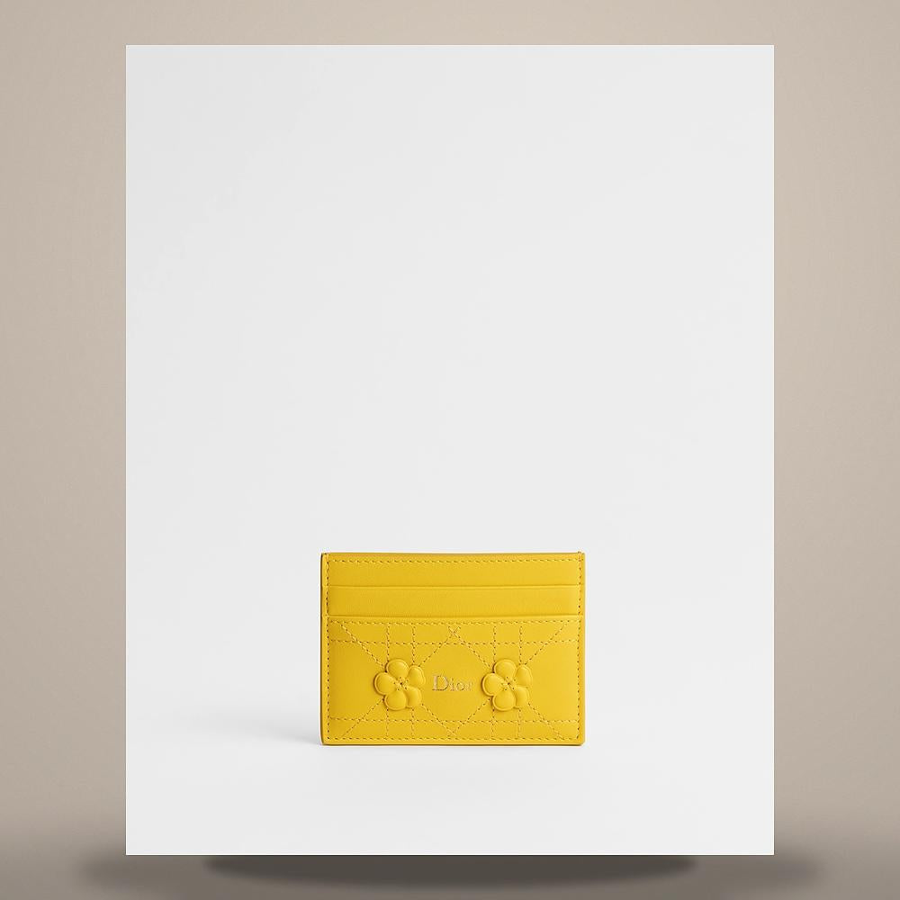 DIOR Cannage Lambskin Buttercup Embroidered Card Holder S2400OUKCM48Y