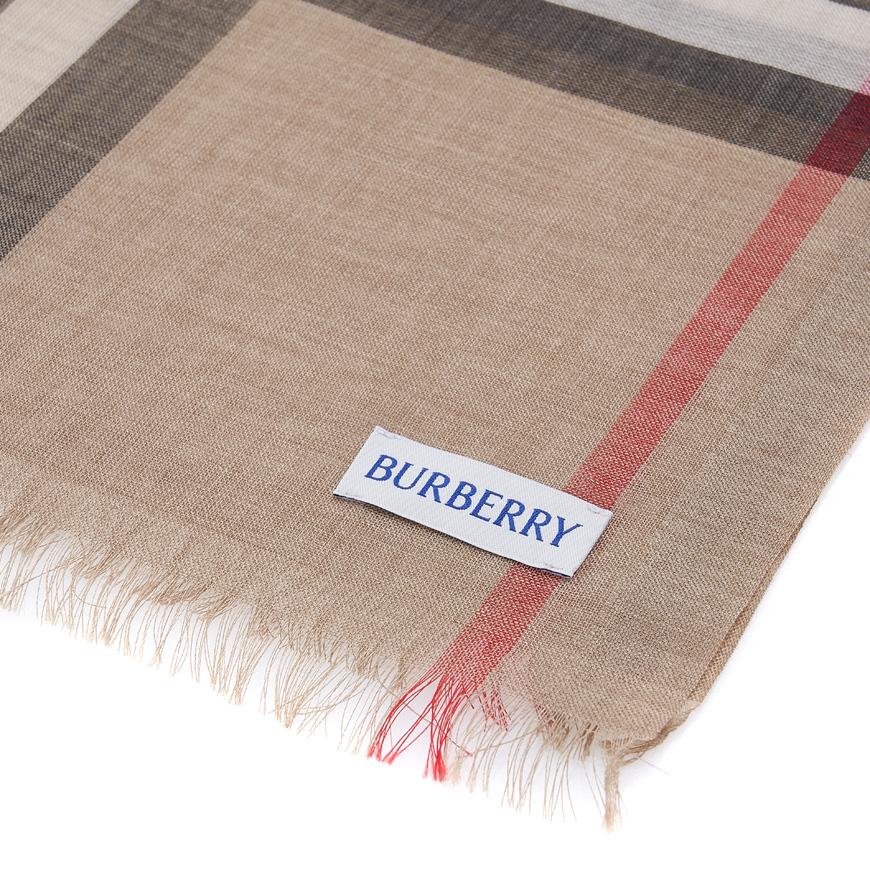BURBERRY Women’s Check Wool Silk Scarf Green Gauze