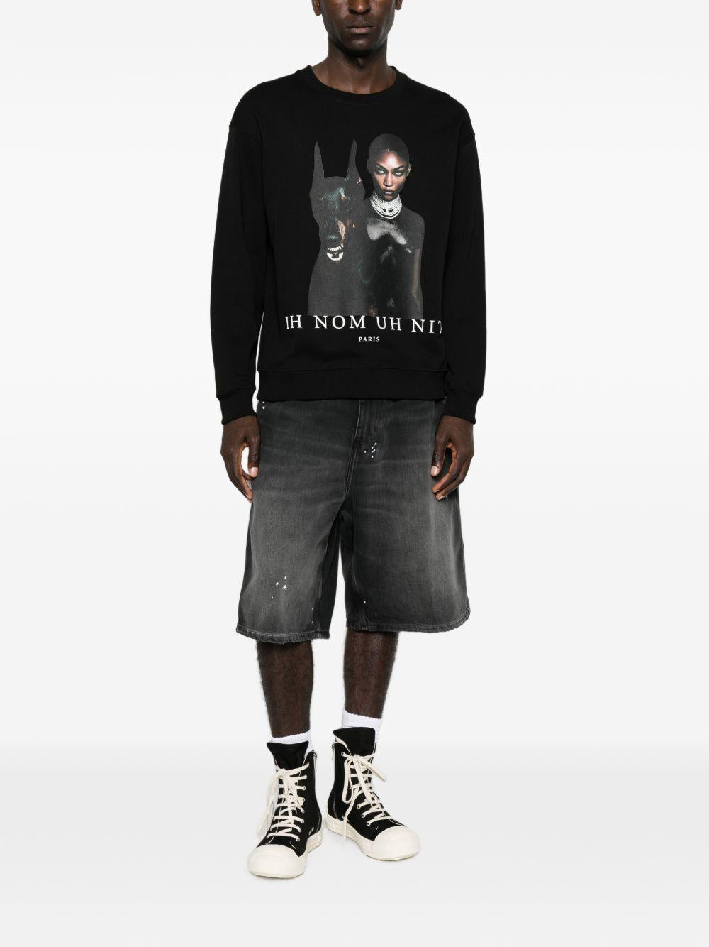 IH NOM UH NIT Black Round Neck Knit Sweater for Men