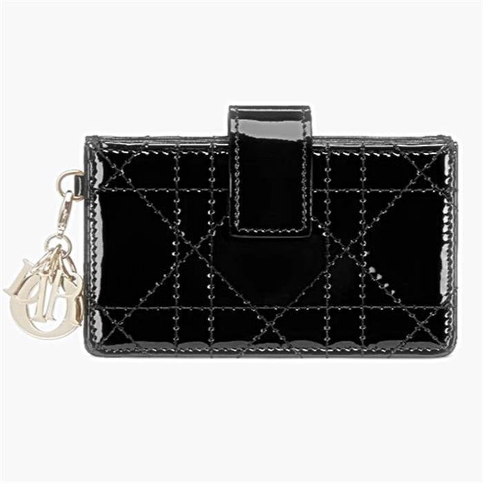 DIOR Lady Dior 5-Pocket Card Holder Black Leather Wallet