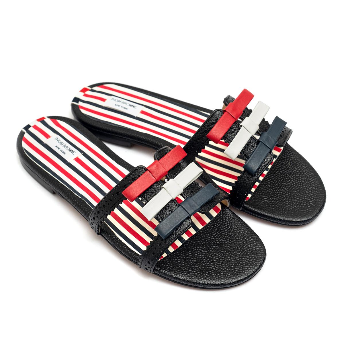THOM BROWNE RWB Pebble Grain Leather Slide Sandals Women