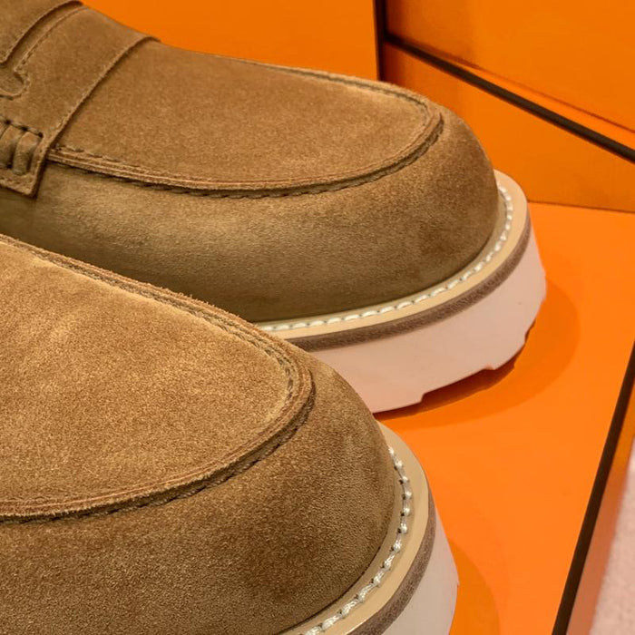 HERMES Men’s Suede Calfskin Chris Loafers Brown