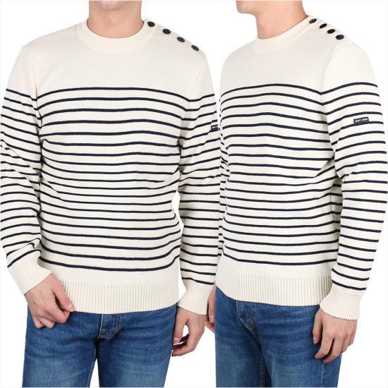 Saint James Men’s Round Neck Knit Sweater 864550 ECRU MARINE DOM
