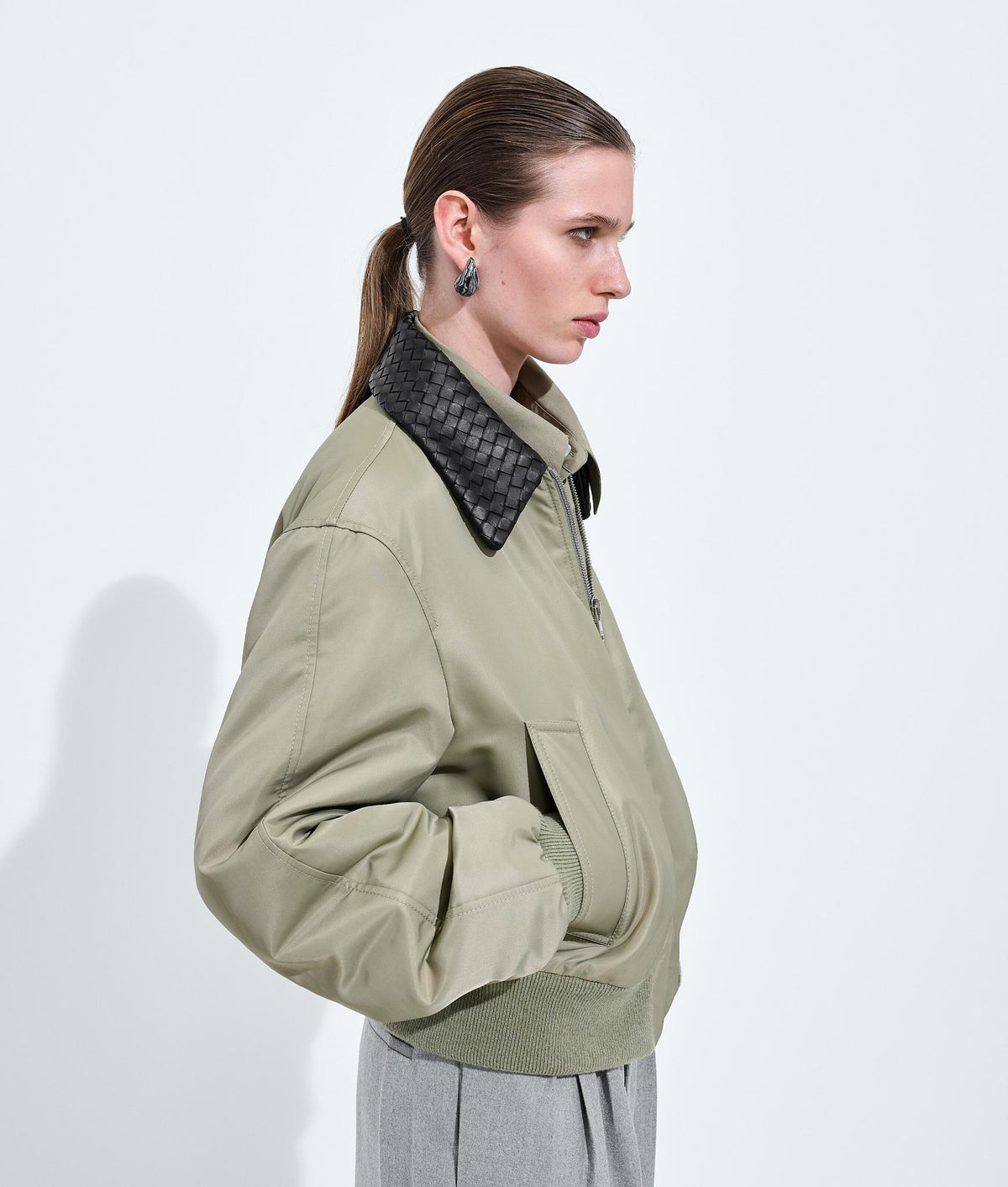 Bottega Veneta Black Nylon Bomber Jacket