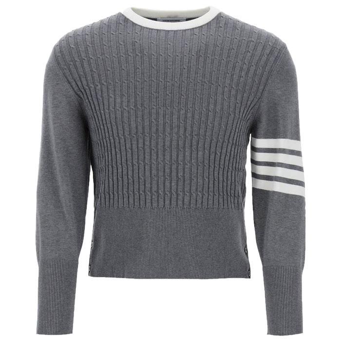 THOM BROWNE Men’s Baby Cable Stripe Round Neck Knit Sweater MKA497A Y3014 055