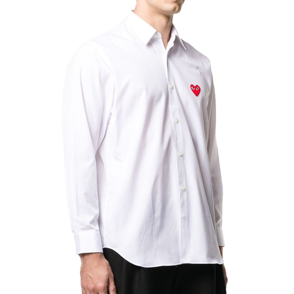 Comme des Garcons Men's Red Heart White Long Sleeve Shirt P1B002