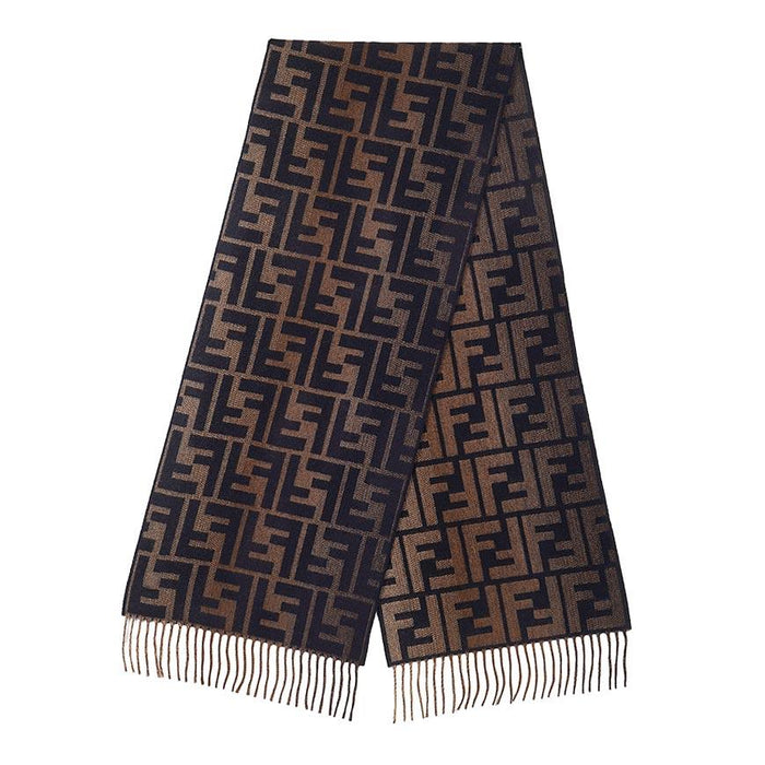 FENDI Unisex FF Logo Wool Cashmere Scarf Brown