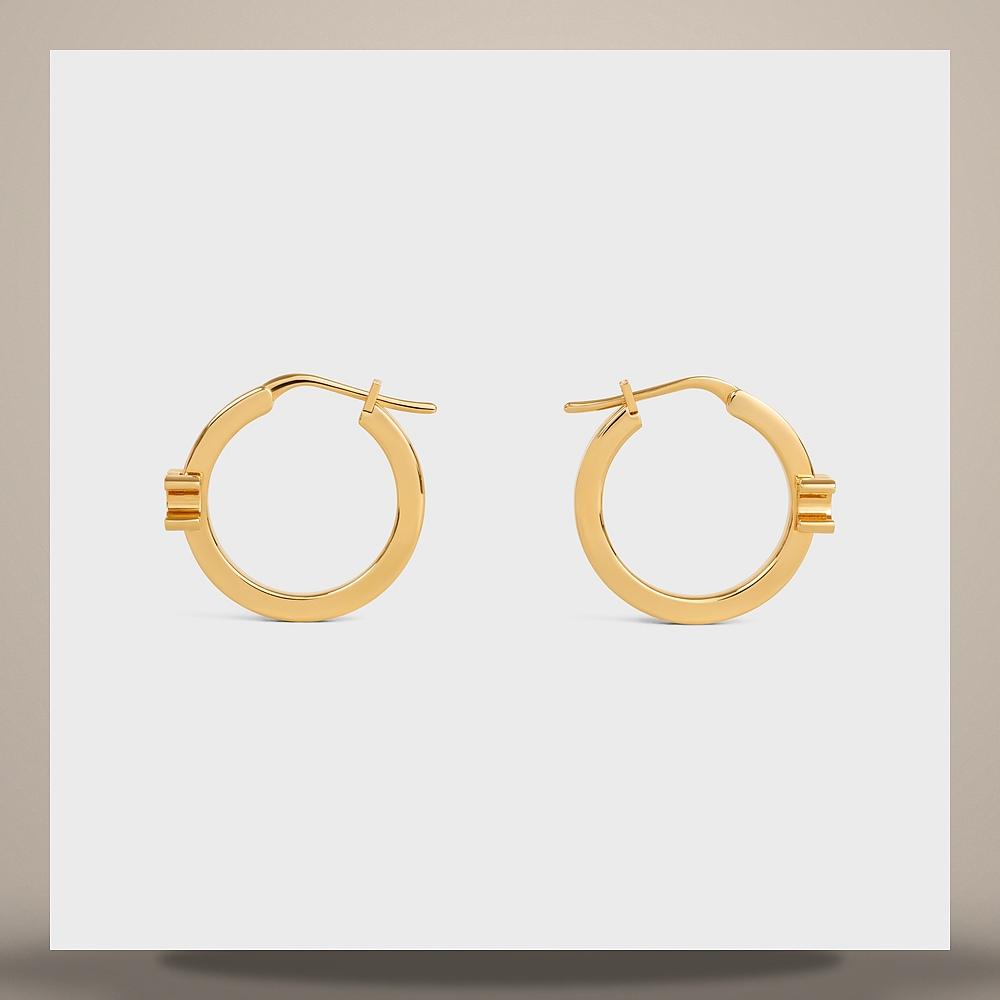 CELINE Triomphe Hoop Enamel Gold Finish Brass Earrings Gold Ivory 461NK6BRE 01GI