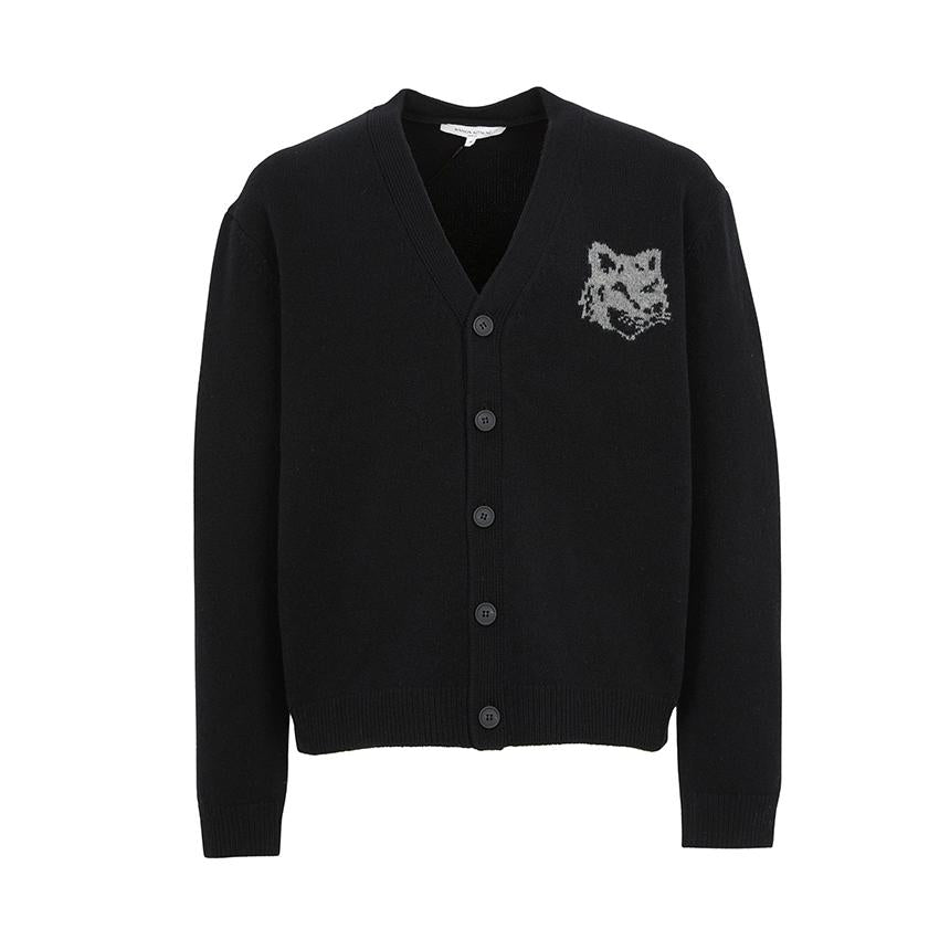 Maison Kitsune Fox Head Intarsia Wool Cardigan Men’s Gray PM00509 KM0329 0391
